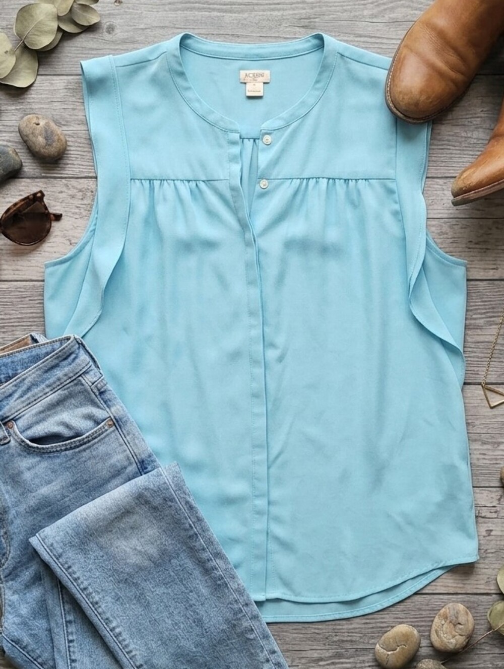 J.Crew Flutter Sleeve Blouse Aqua Blue